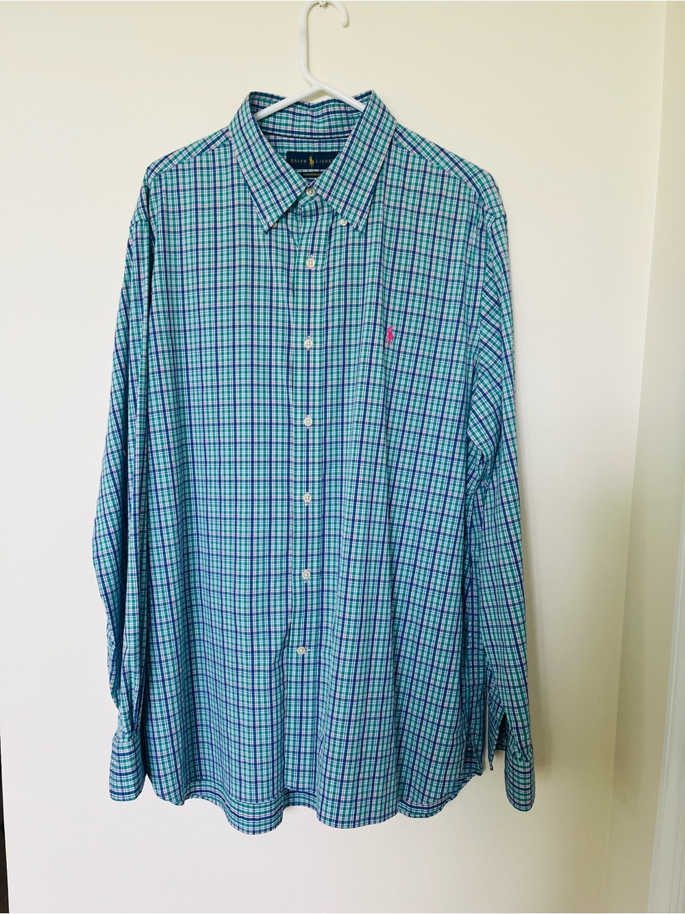 Men’s Performance Ralph Lauren Blue & Green Plaid Button-Down Shirt